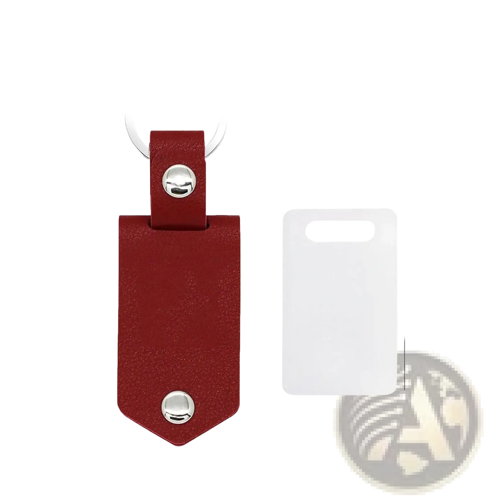 Red leather custom photo keychain with silver toned metal ring and rivets personalized picture gift accessory