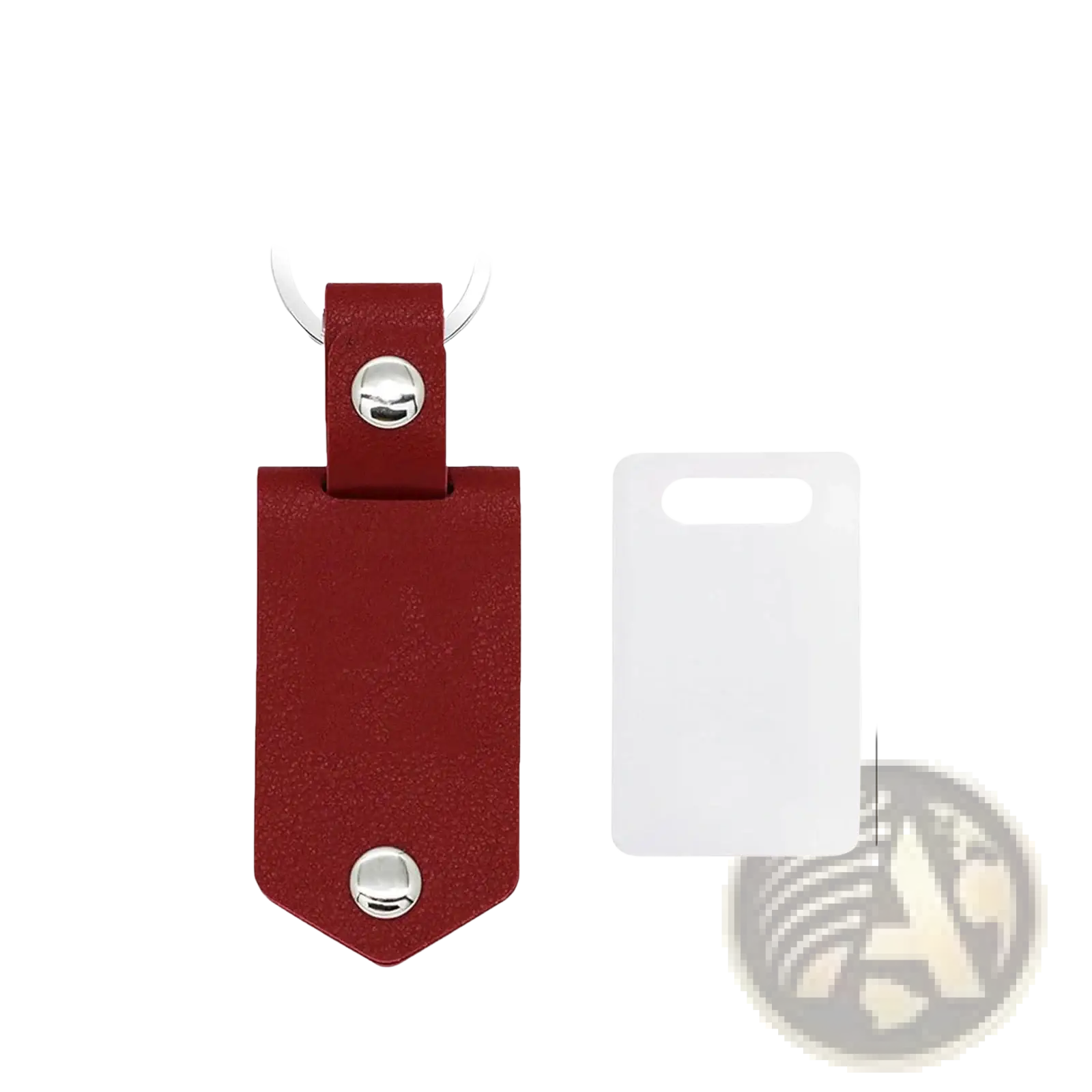 Red leather custom photo keychain with silver toned metal ring and rivets personalized picture gift accessory