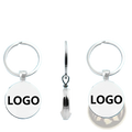 Custom photo logo silver keychain double-sided with circular flat faces in silver metal featuring black logo text