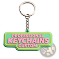 Custom pvc keychain personalized rubber logo key ring in vibrant green and yellow with pink professional keychains custom lettering