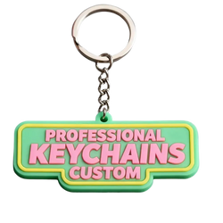 Custom pvc keychain personalized rubber logo key ring in vibrant green and yellow with pink professional keychains custom lettering
