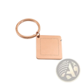 Rose gold square metal keychain with smooth polished finish and custom engraving area for personalized QR code gift