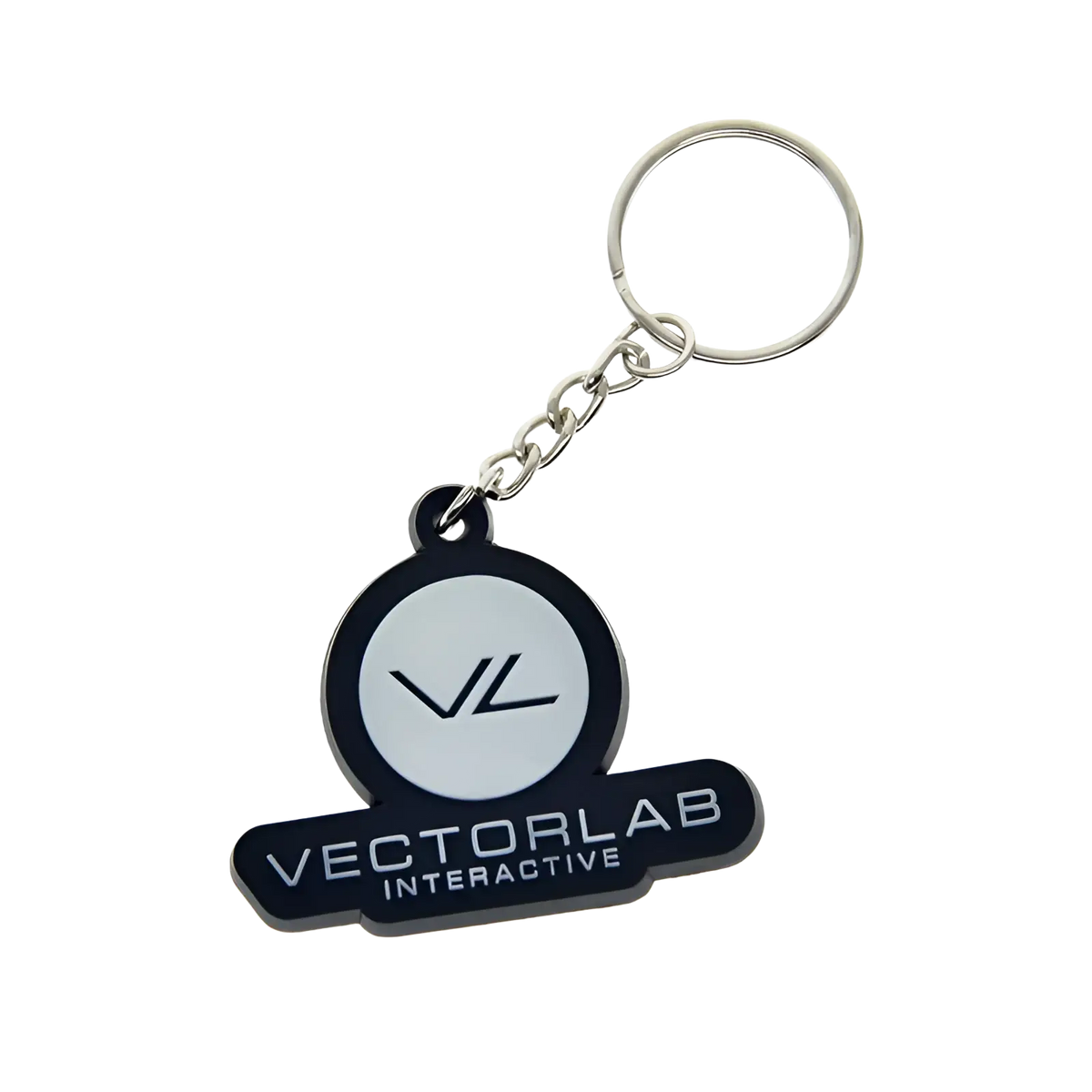 Black and white custom soft pvc keychain featuring vectorlab interactive logo personalized rubber key ring