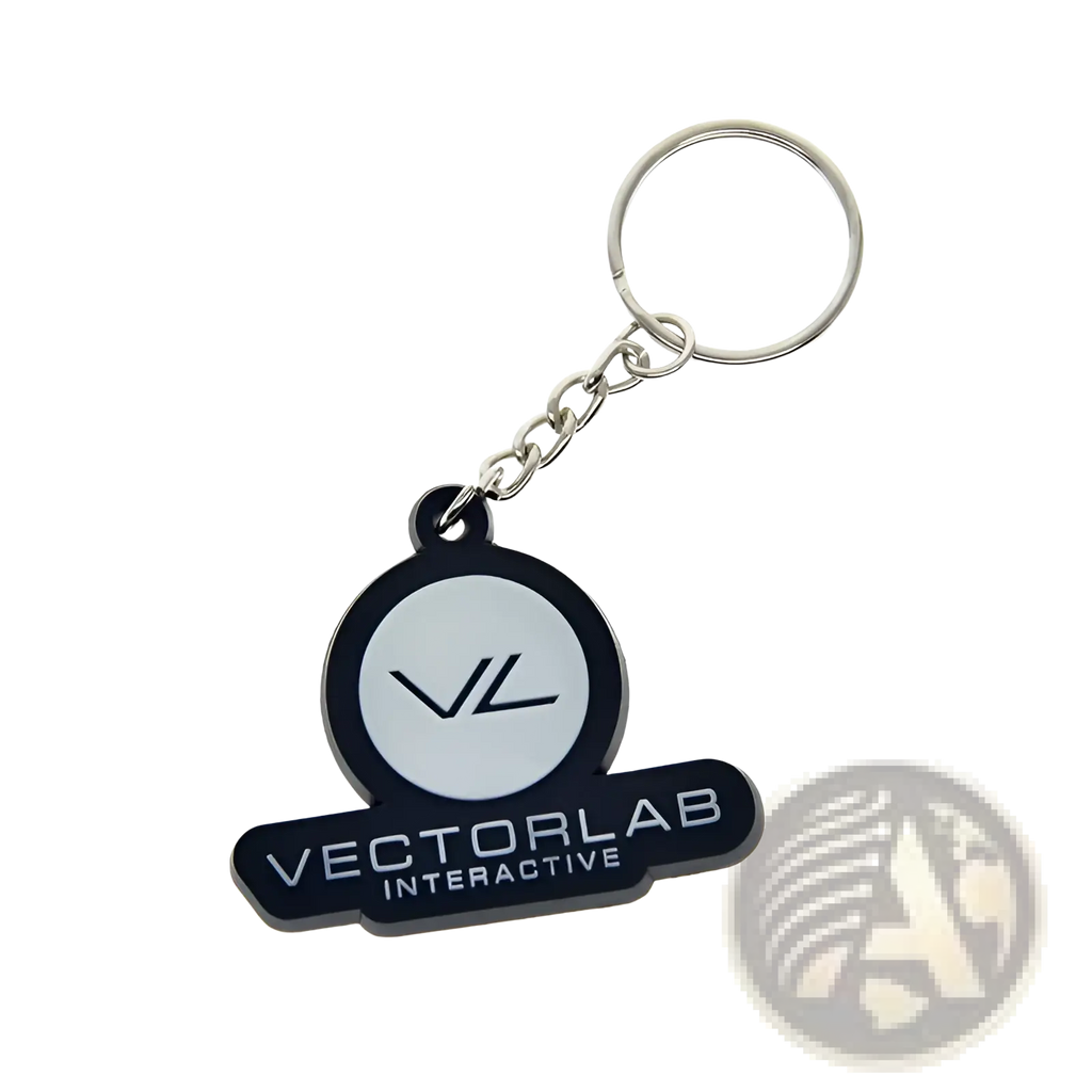 Black and white custom soft pvc keychain featuring vectorlab interactive logo personalized rubber key ring