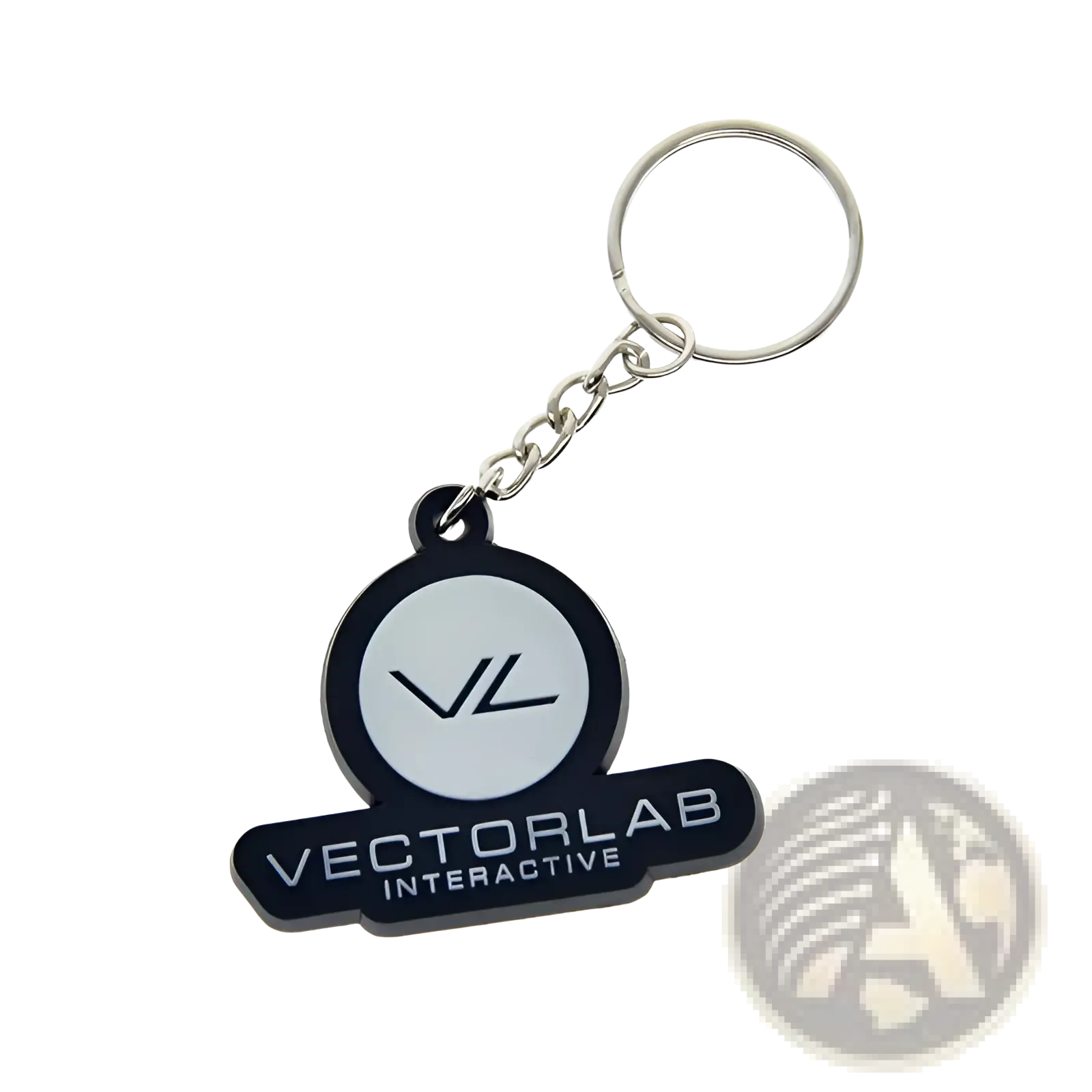 Black and white custom soft pvc keychain featuring vectorlab interactive logo personalized rubber key ring