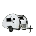 Custom teardrop travel trailer fully equipped camper white with black trim compact design windows and hitch for towing