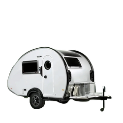 Custom teardrop travel trailer fully equipped camper white with black trim compact design windows and hitch for towing