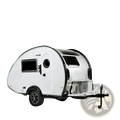 Custom teardrop travel trailer fully equipped camper white with black trim compact design windows and hitch for towing