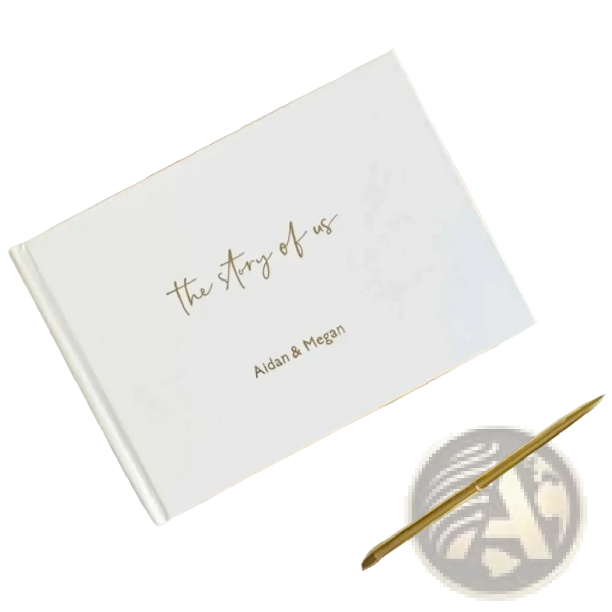 White hardcover photo album with gold foil lettering custom wedding guest book personalized keepsake