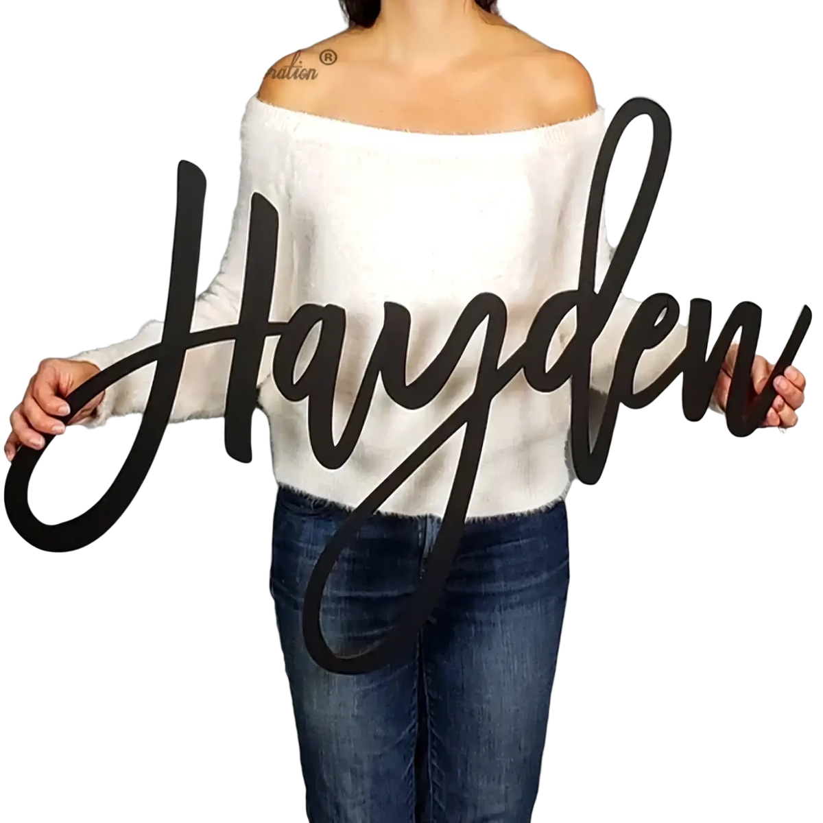 Black cursive hayden wooden baby name sign for nursery wall decor made of wood