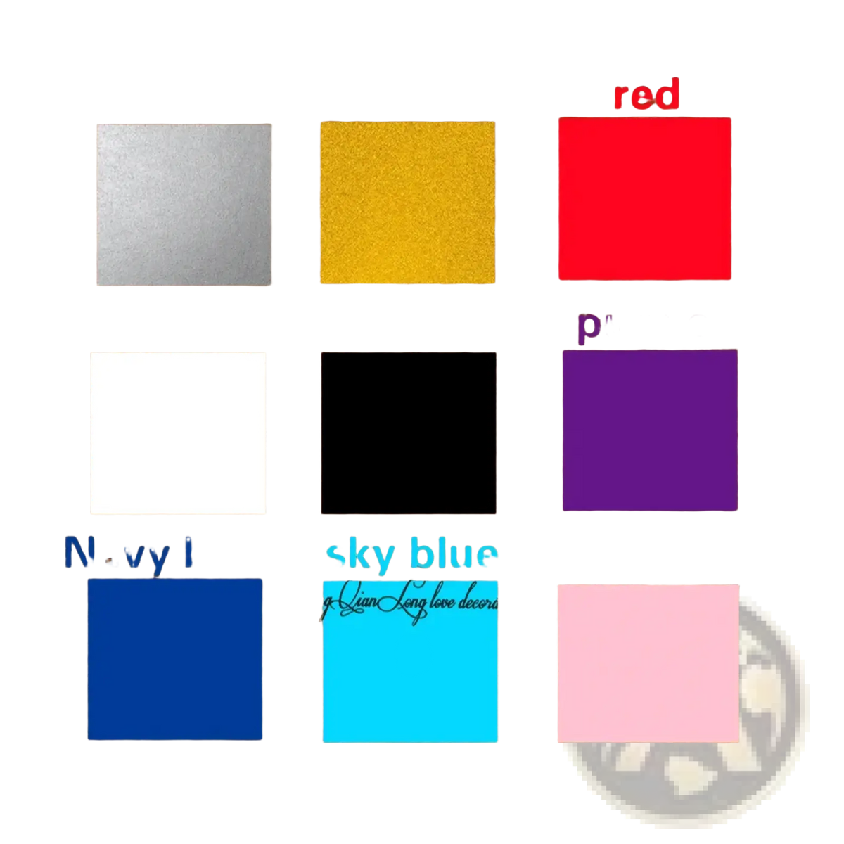 Custom wooden baby name sign color swatches in silver gold red white black purple navy blue sky blue and pink for nursery decor