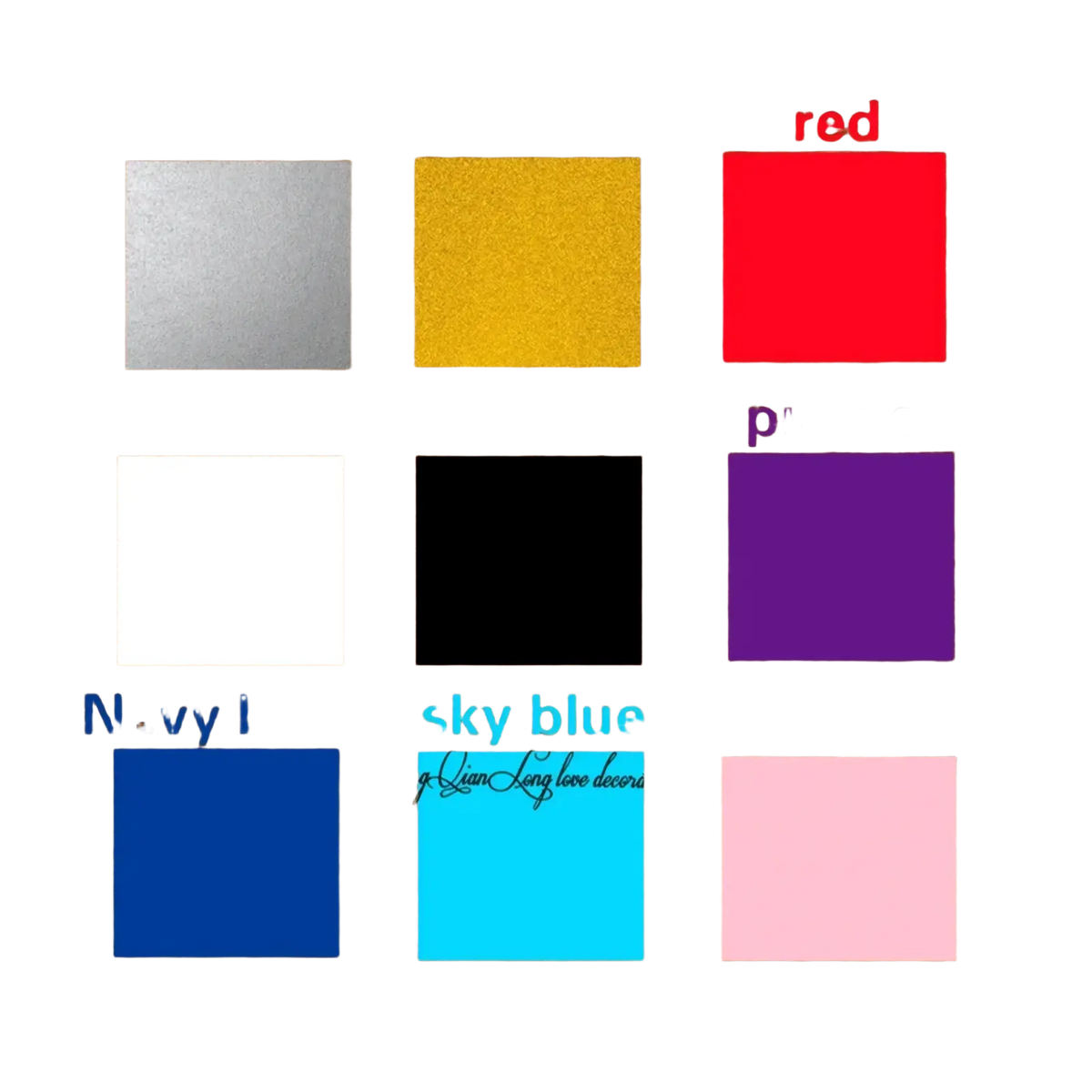 Custom wooden baby name sign color swatches in silver gold red white black purple navy blue sky blue and pink for nursery decor