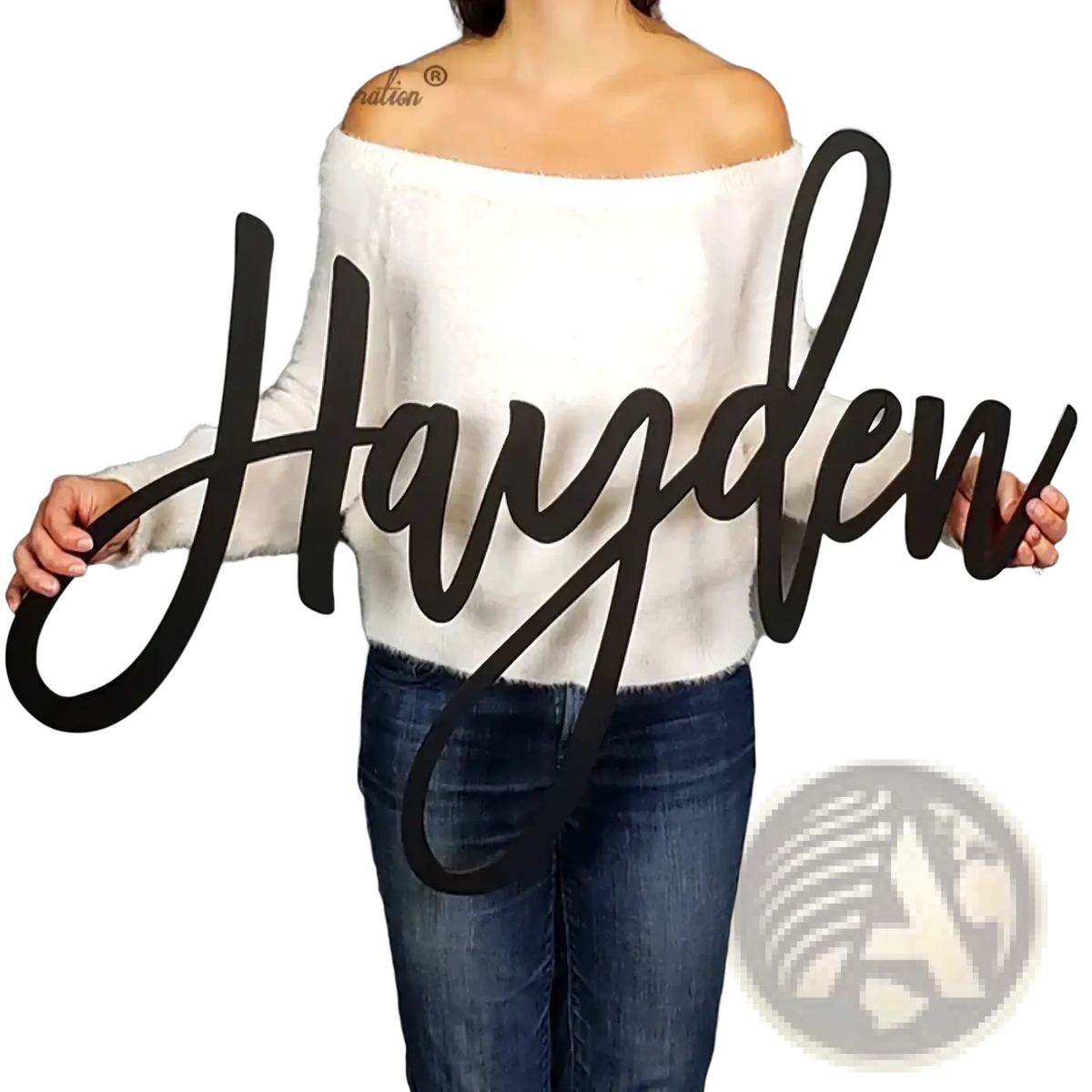 Black cursive hayden wooden baby name sign for nursery wall decor made of wood