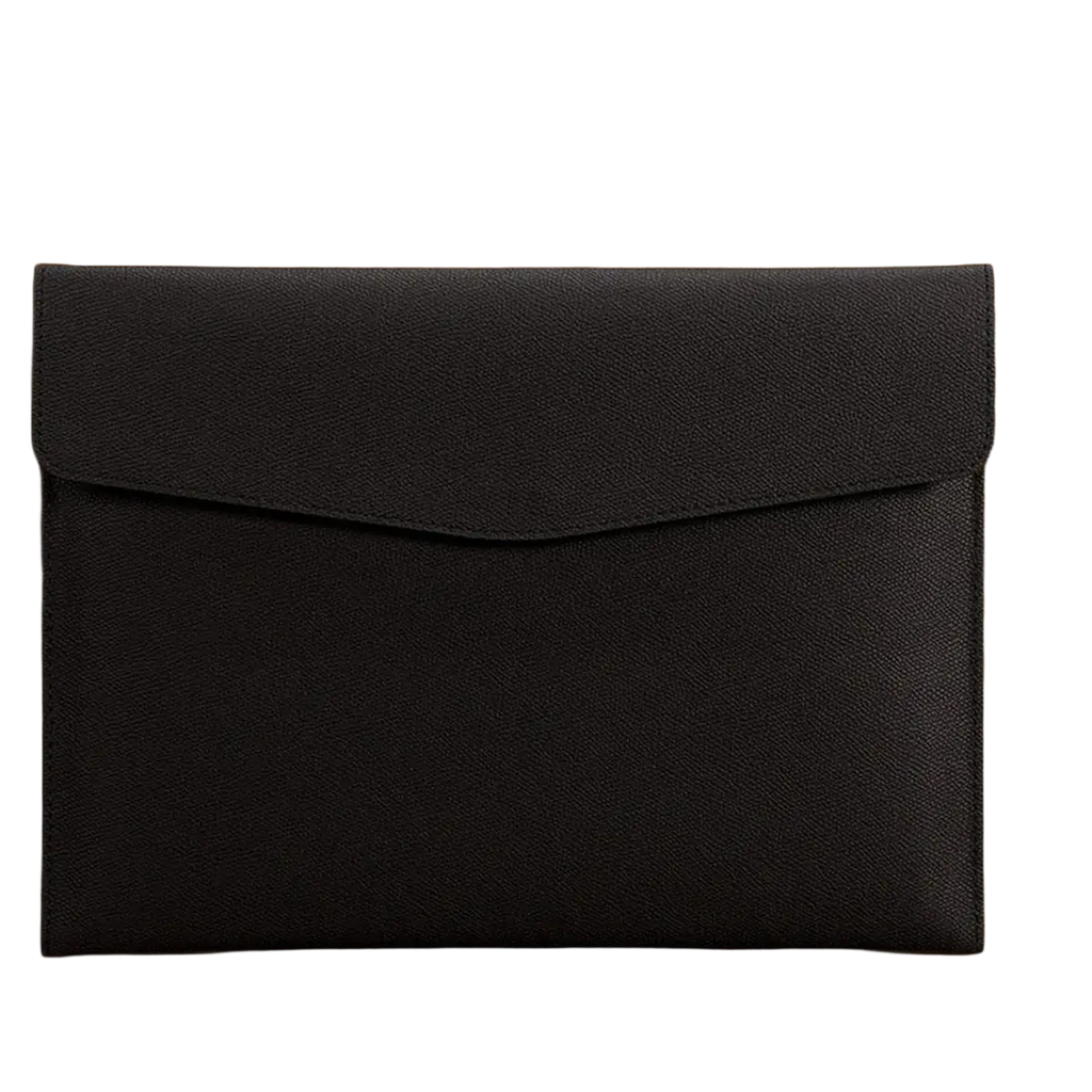 Black textured customized a4 leather file bag designed for business office use in an envelope-style document holder