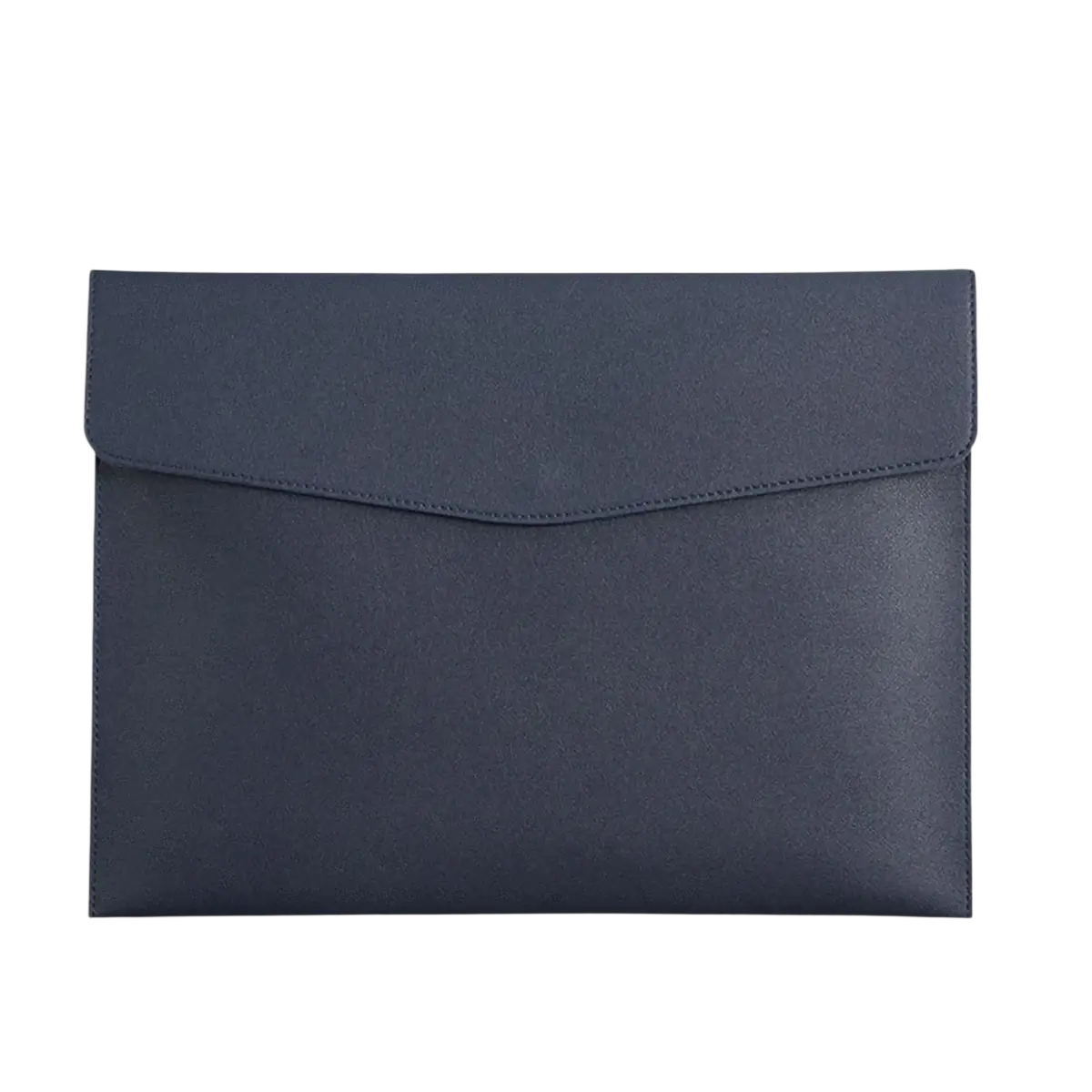 Dark navy blue customized A4 leather file business office sleeve made of smooth textured synthetic leather with stitching