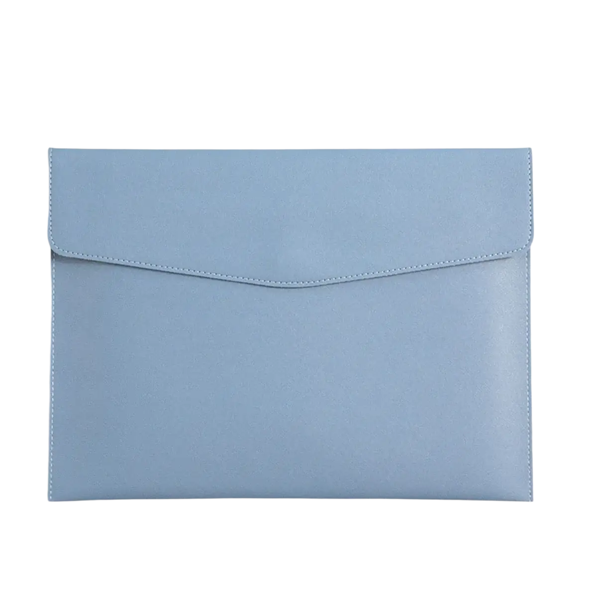 Customized a4 leather file bag in light blue with stitched edges and flap closure for business office use