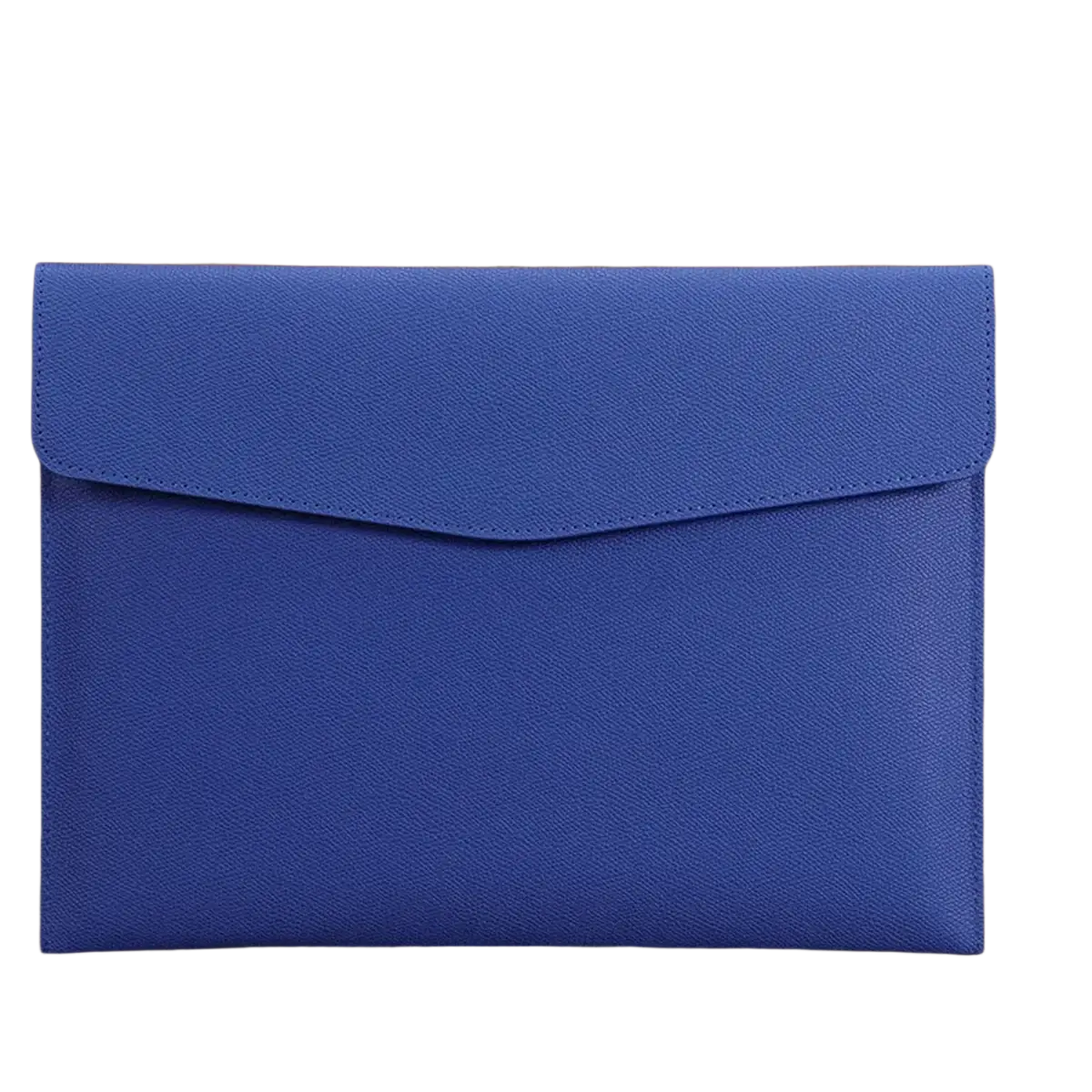 A royal blue customized a4 leather file bag with textured faux leather finish and flap closure for business office use
