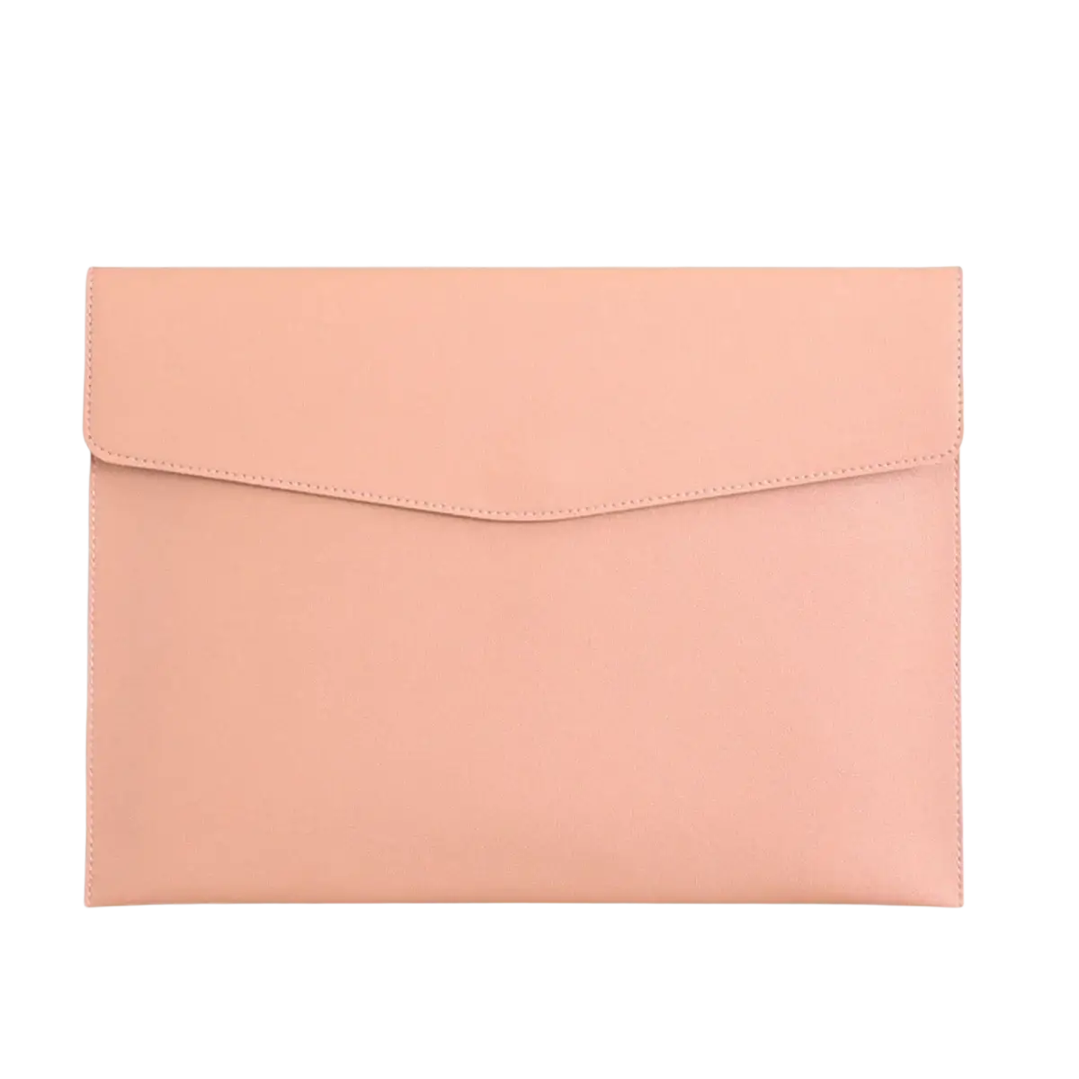 A soft peach-colored customized a4 leather file bag with smooth matte faux leather exterior for business office use