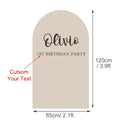 Beige arched customized backdrop board with elegant black cursive and sans-serif fonts for baby shower parties