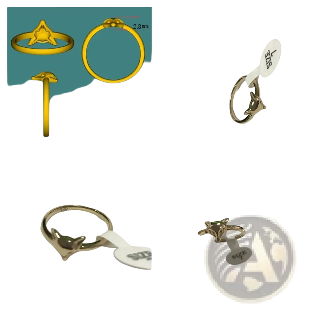 Gold-colored fox-head ring with sleek minimalist design and polished metallic finish for customized fine jewelry