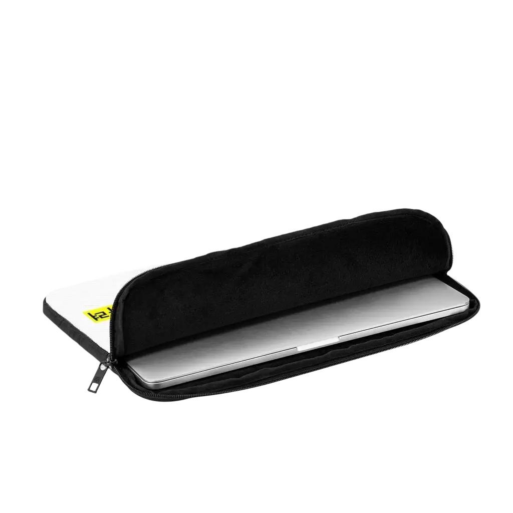 Black customized laptop sleeve with soft plush interior zipper closure made of polyester for multilingual text cases