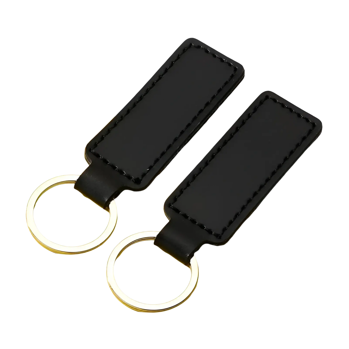 Black rectangular customized leather keychain set with silver metal rings for organizing keys