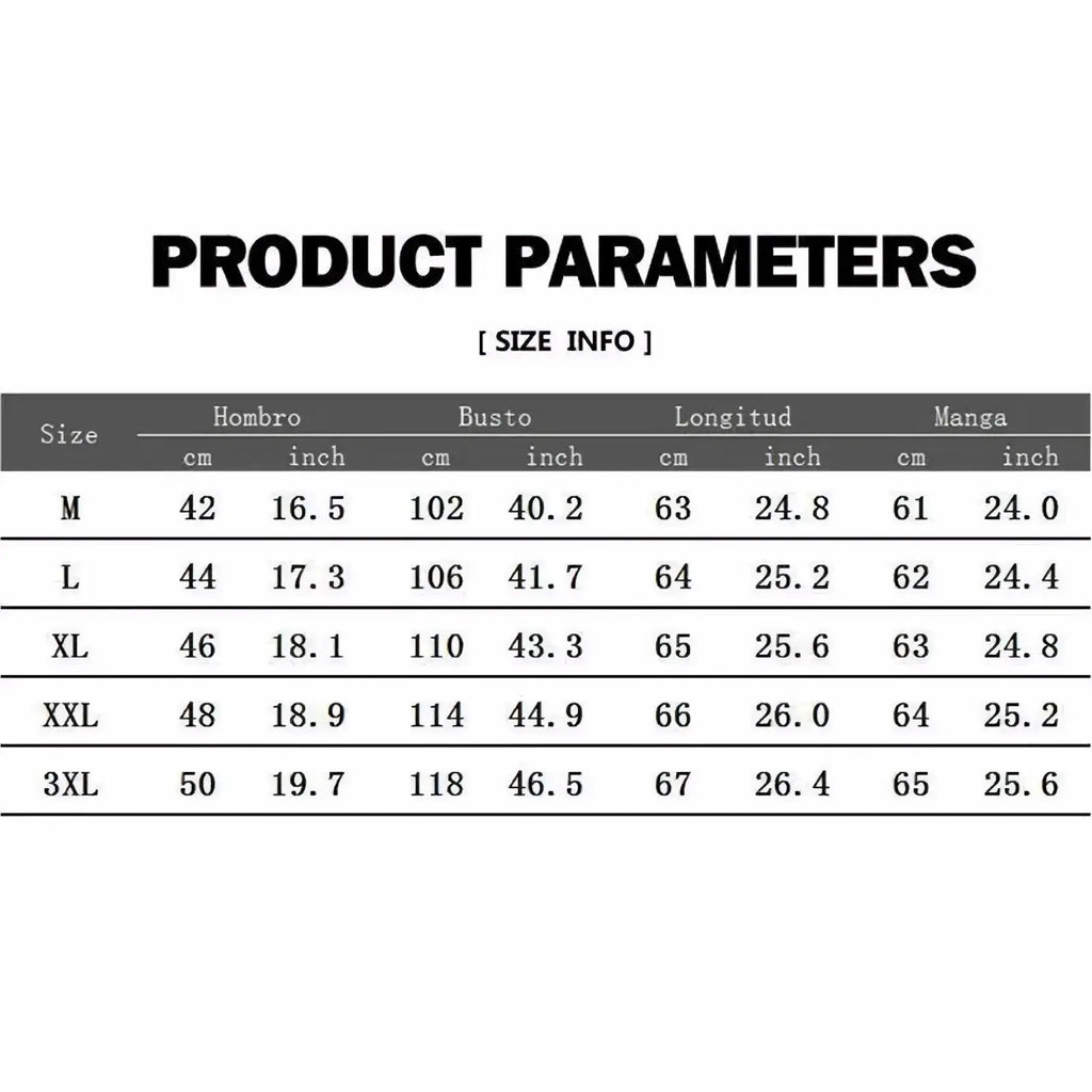 Customized men’s zip up hoodie size chart showing measurements in centimeters and inches for various clothing sizes