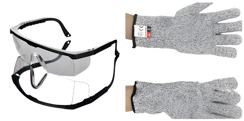 Gray speckled cut resistant work gloves made of HPPE material for enhanced safety in industrial use shown from the back side