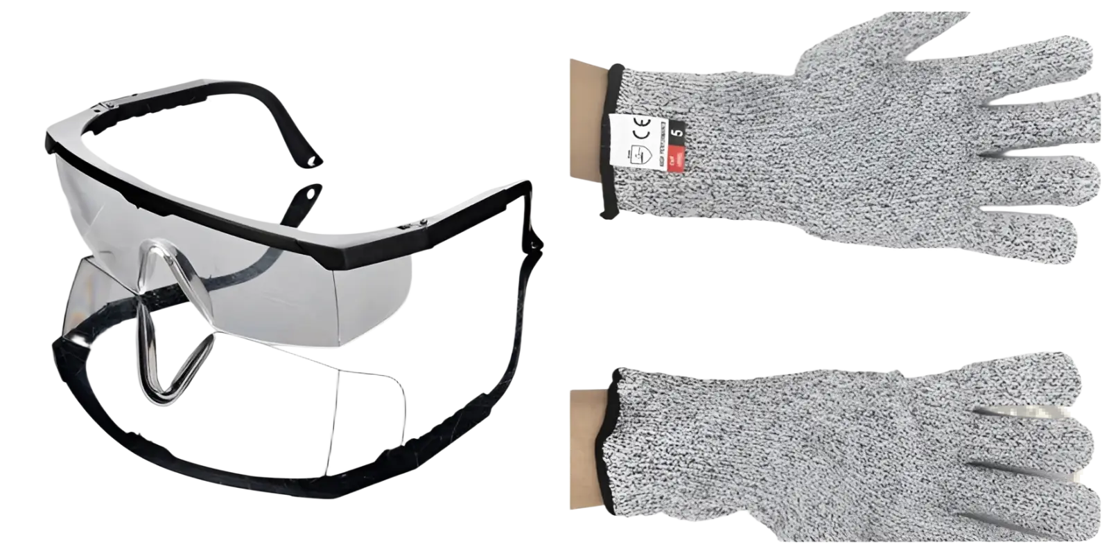 Gray speckled cut resistant work gloves made of HPPE material for enhanced safety in industrial use shown from the back side