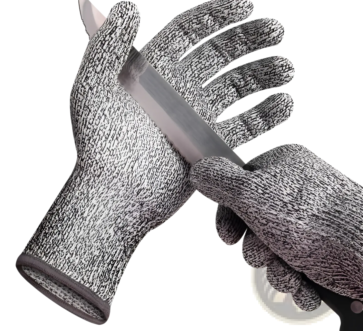 Gray and white cut resistant work gloves with hppe material and reinforced fingertips for safe knife handling