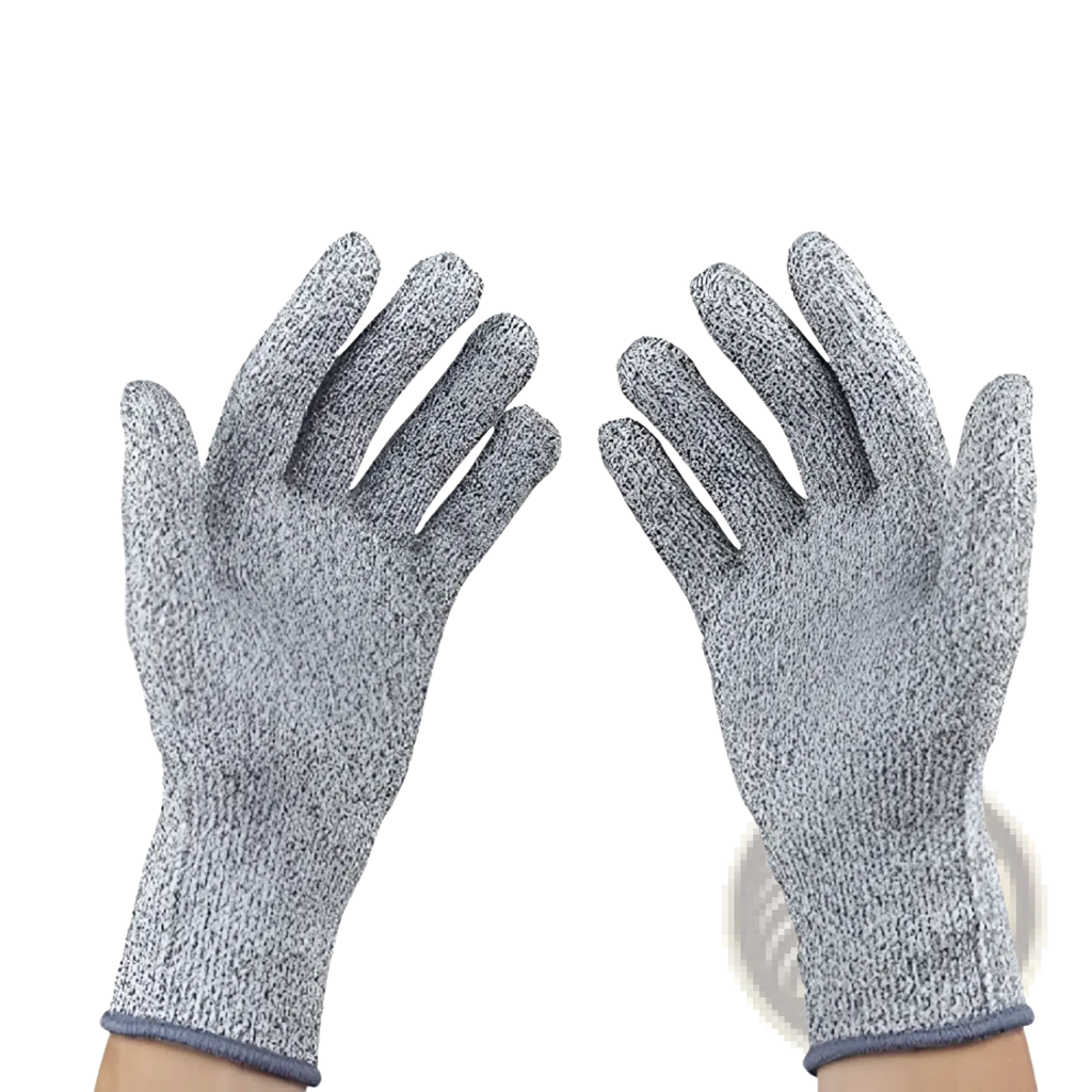 Gray textured cut resistant HPPE safety work gloves with snug fit and reinforced fingertips for enhanced protection