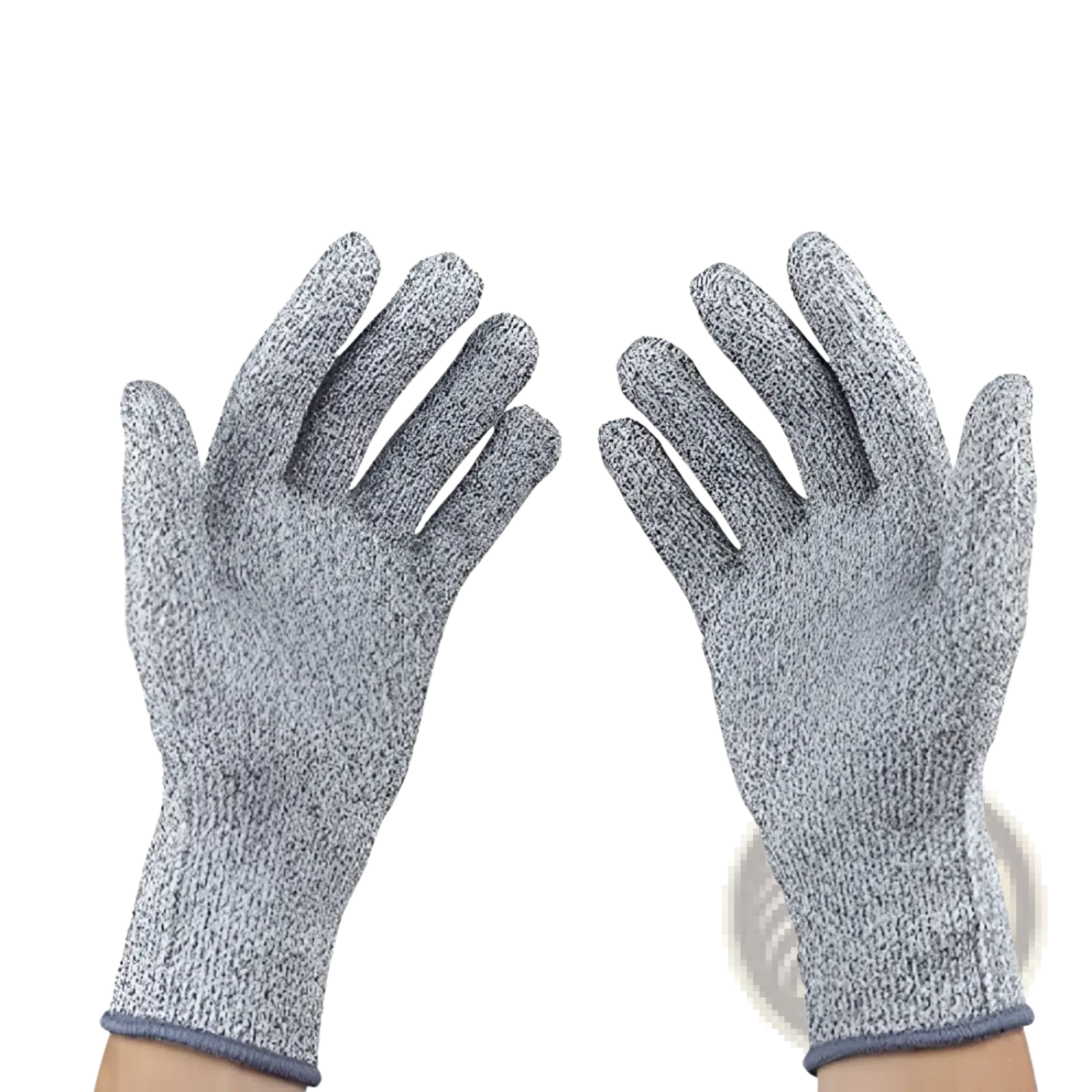 Gray textured cut resistant HPPE safety work gloves with snug fit and reinforced fingertips for enhanced protection