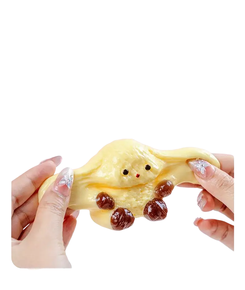 Yellow stretchy slime cute animal squishy toy with brown beads for sensory fidget stress relief and play