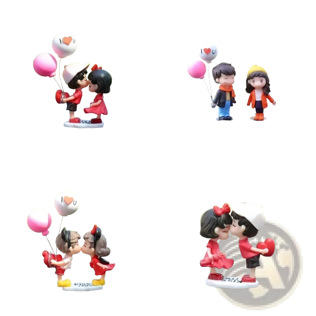 Cute couple car dashboard resin ornament featuring a kissing figurine with balloons and hearts in red pink and white