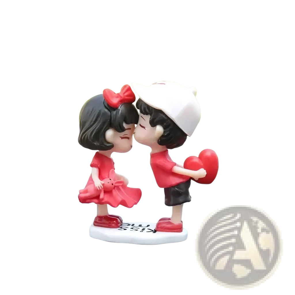 Cute couple car dashboard resin ornament featuring a red and white cartoon figurine with heart-shaped accessory