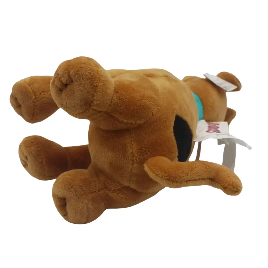 A cute dog plush soft stuffed animal 20cm featuring a plush brown dog with black eye patches and a teal collar
