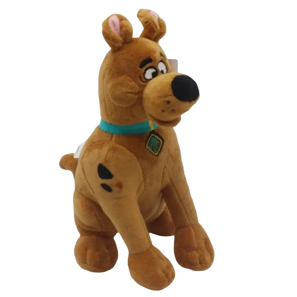 Cute dog plush 20cm featuring a soft brown scooby-doo design with black spots and a teal collar badge