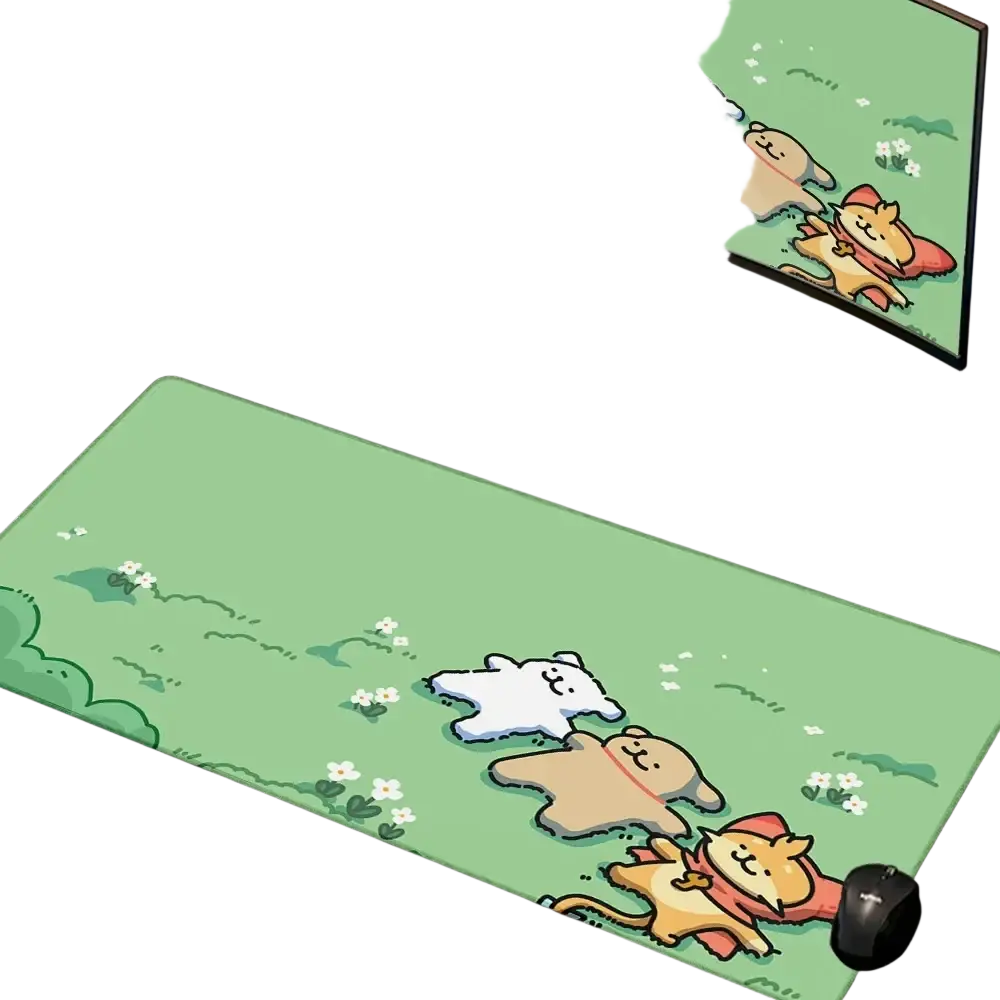 Green cute puppy gaming mouse pad with cartoon animals on a soft smooth surface ideal for a ventilated place