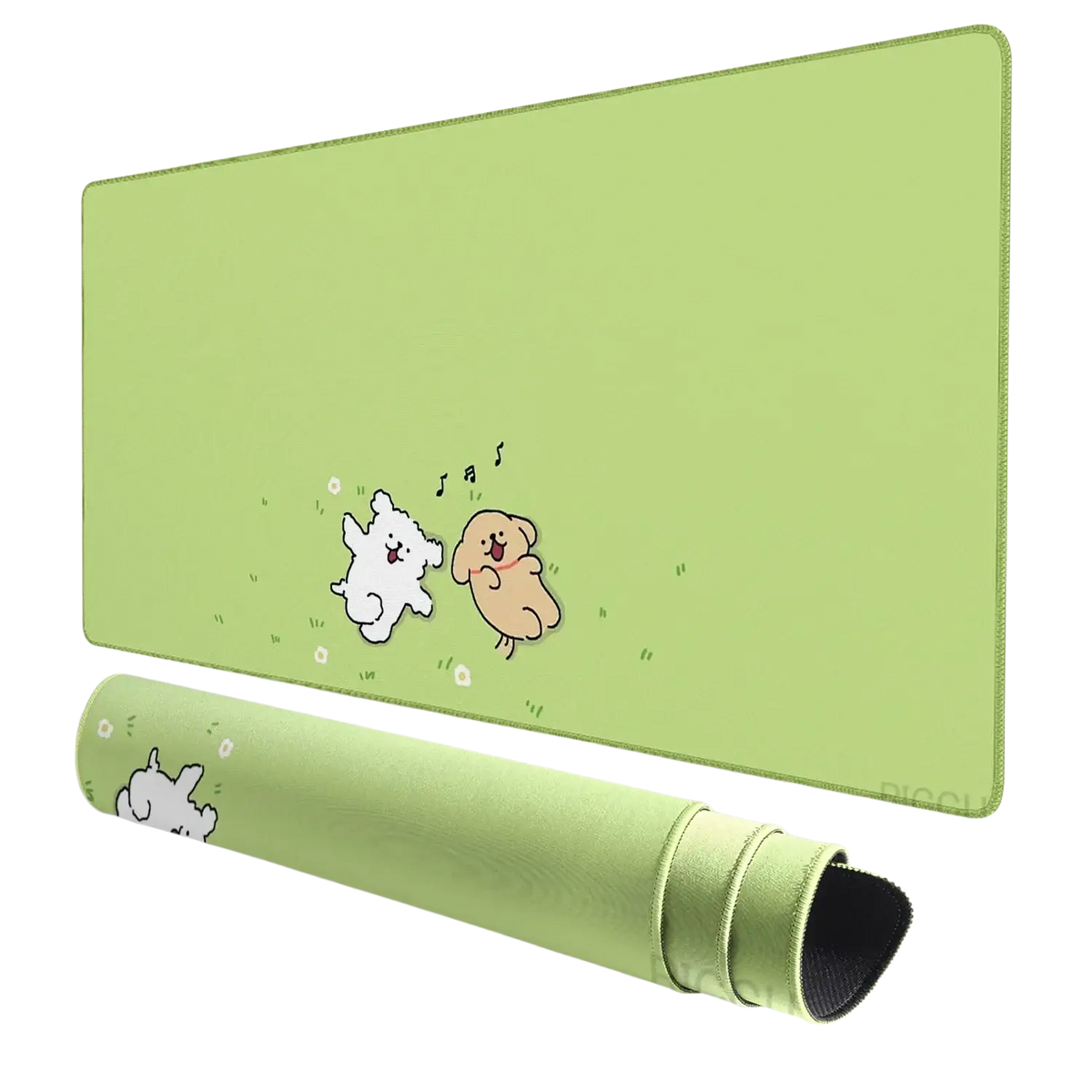 Light green large gaming mouse pad with cute cartoon puppies designed for use in a ventilated place