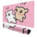 Pink cartoon mouse pad large desk mat featuring two cheerful bear characters for use in ventilated place