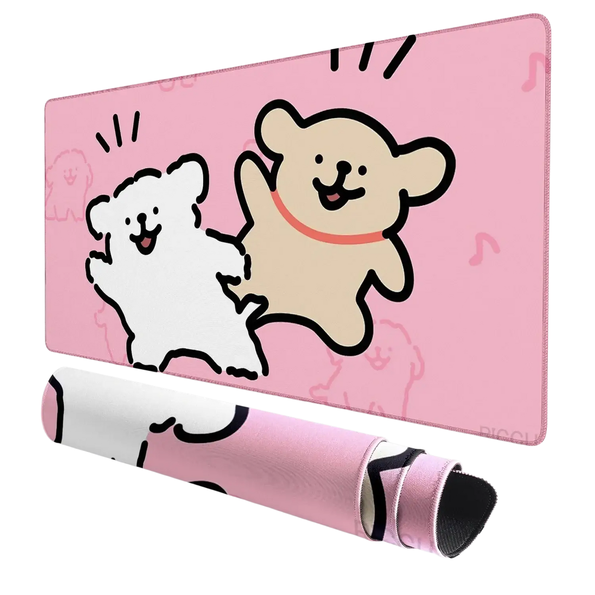 Pink cartoon mouse pad large desk mat featuring two cheerful bear characters for use in ventilated place