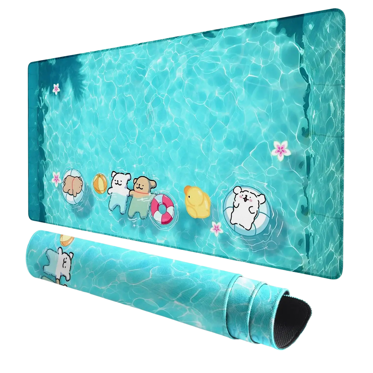 Turquoise aquatic-themed cute puppy gaming mouse pad with soft fabric texture ideal for use in a ventilated place
