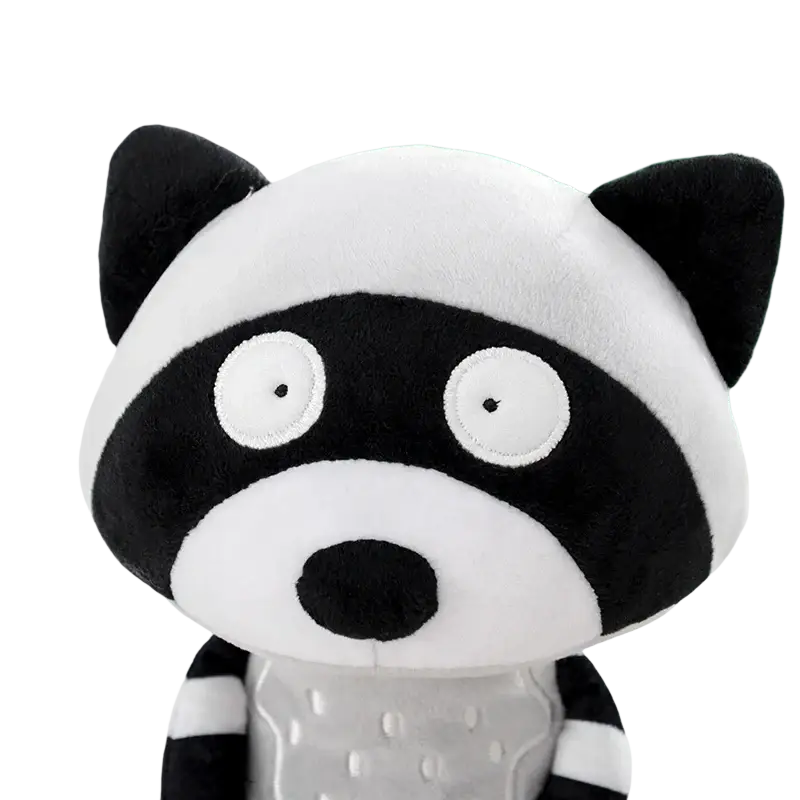 Cute stuffed animal fox raccoon plush toy 33cm with black and white embroidered eyes and textured gray belly by metoo