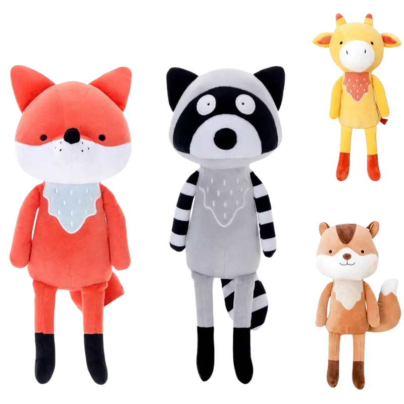 Cute stuffed animal fox plush toy 33cm with orange fur white muzzle black nose and light blue bib for kids