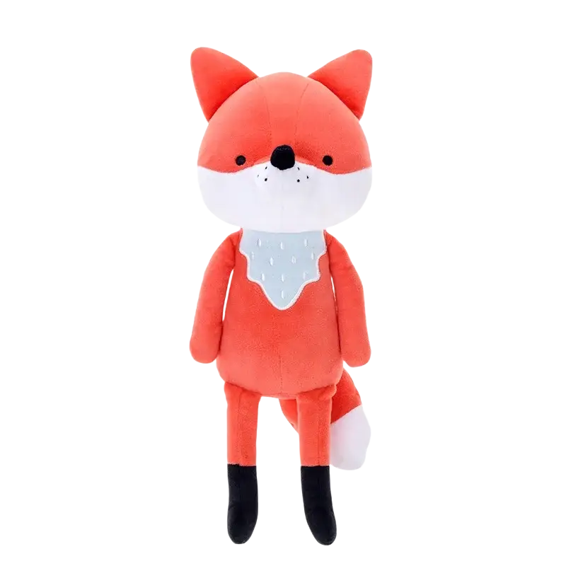 Cute stuffed animal fox plush toy 33cm in orange with white muzzle black nose paws wearing light blue dotted bib