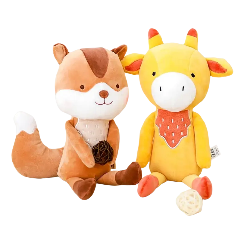 Cute stuffed animal fox plush toy 33cm orange and white with brown accents holding a woven ball for decoration