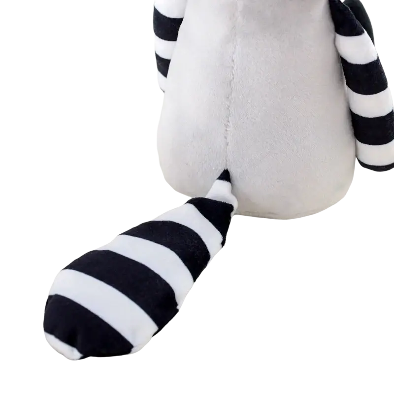 A cute stuffed animal zebra plush toy with soft black and white striped limbs and tail for kids and collectors