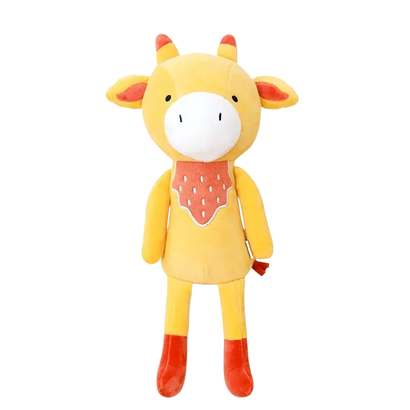 Cute stuffed animal giraffe plush toy 33cm yellow with orange accents and strawberry-patterned red bandana