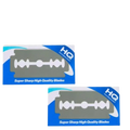 Silver stainless steel double-edge hair cutting razor blades in blue and white hq technology packaging for hair cutting