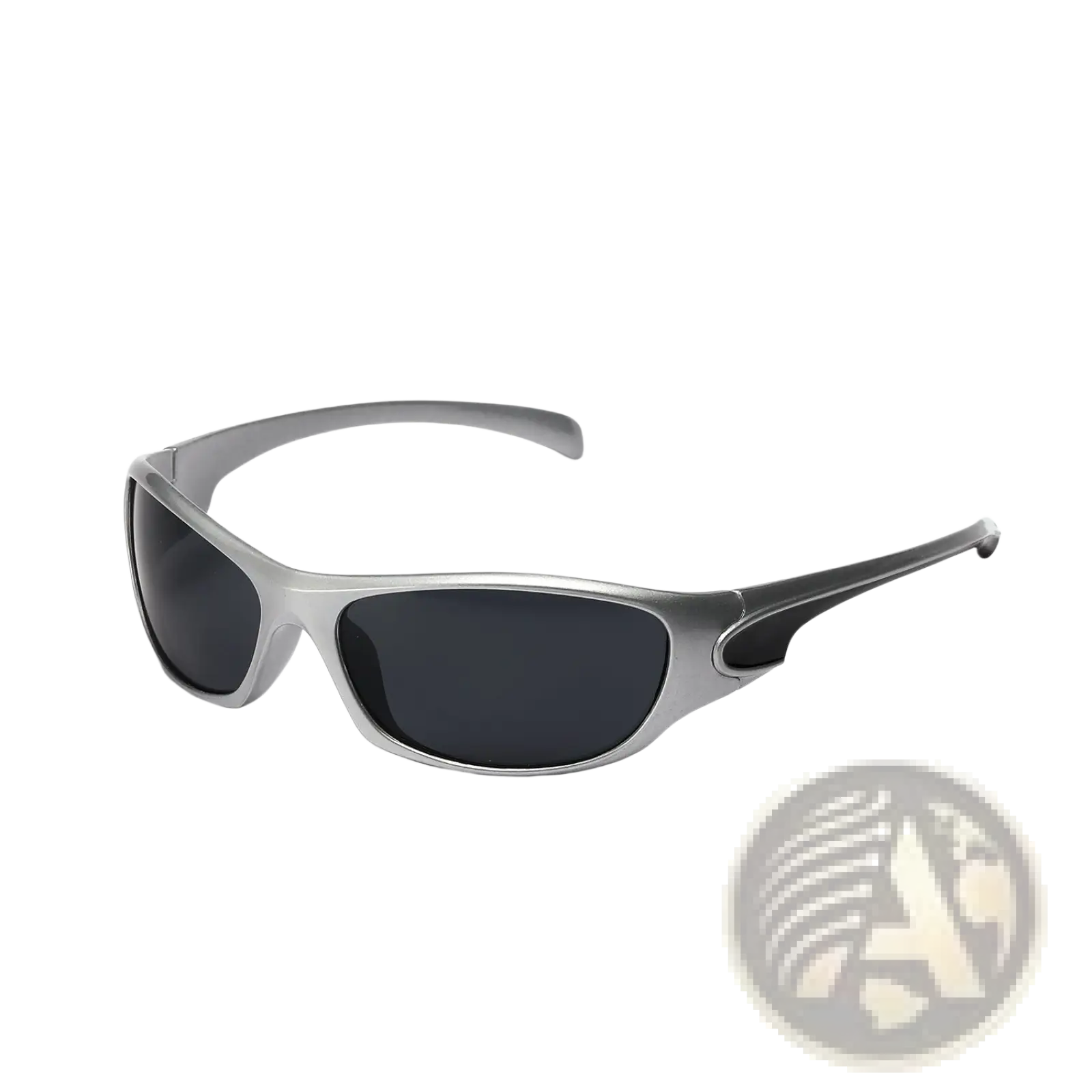 Silver-framed cyberpunk metallic shield sports sunglasses with sleek design and dark gray pc lenses